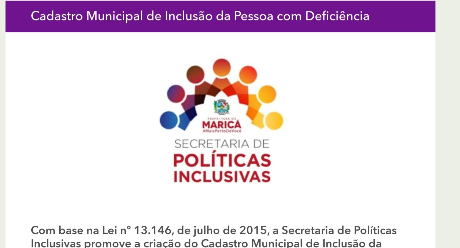 Políticas Inclusivas dispõe Cadastro Municipal de Inclusão da Pessoa com Deficiência