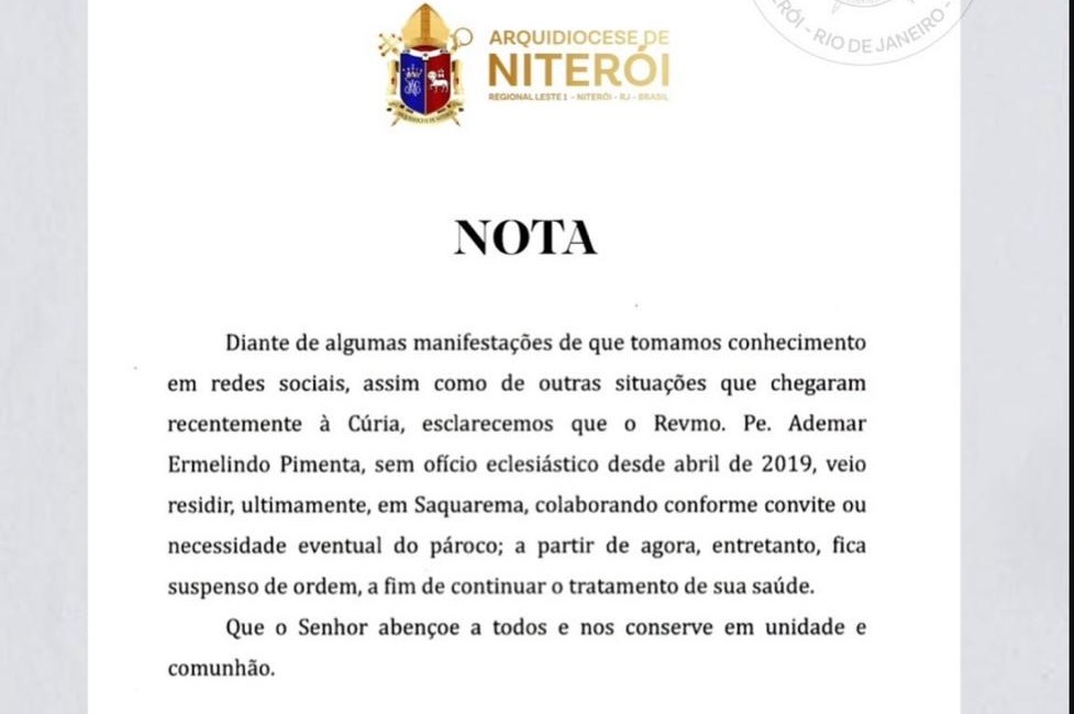 Padre que atuava em Saquarema é afastado pela Arquidiocese de Niterói após repercussão de denúncias envolvendo jovens e crianças